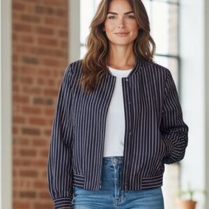 Banana Republic Navy Striped Bomber Jacket